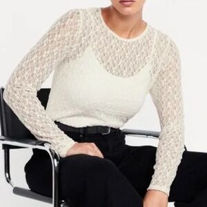 Old Navy Cream Lace Long Sleeve Top, size Large Petite